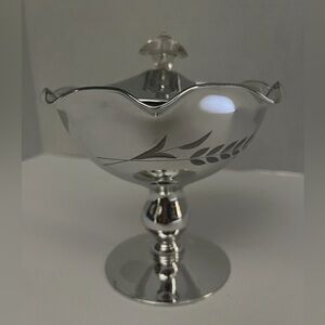 Etched Pedestal Chrome Candy dish w/  Lid Vintage